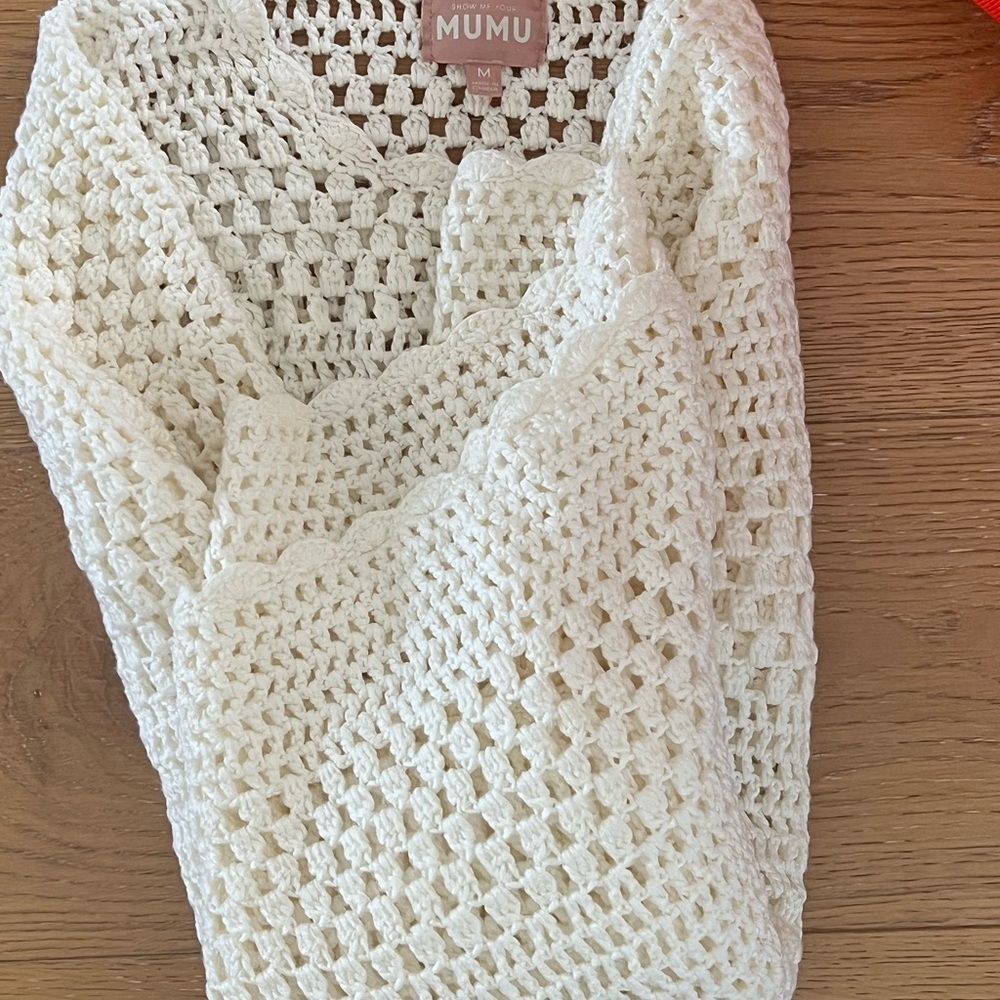 MUMU Ivory Crochet Knit Sweater